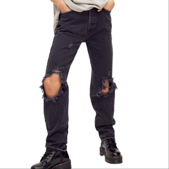 Free People | Women’s We The Free Lasso Jeans Washed Black Distressed Destroyed - Picture 1 of 11
